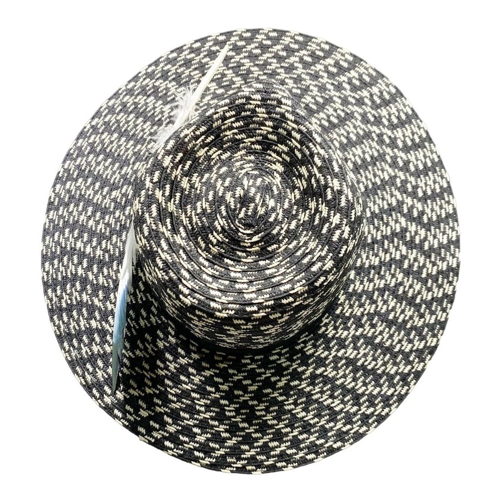 Black & White Straw Feather Fedora - Picture 4 of 13